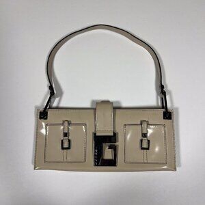 Y2K Vintage Tan/Cream Guess Purse Shoulder Bag with Dark Silver Hardware